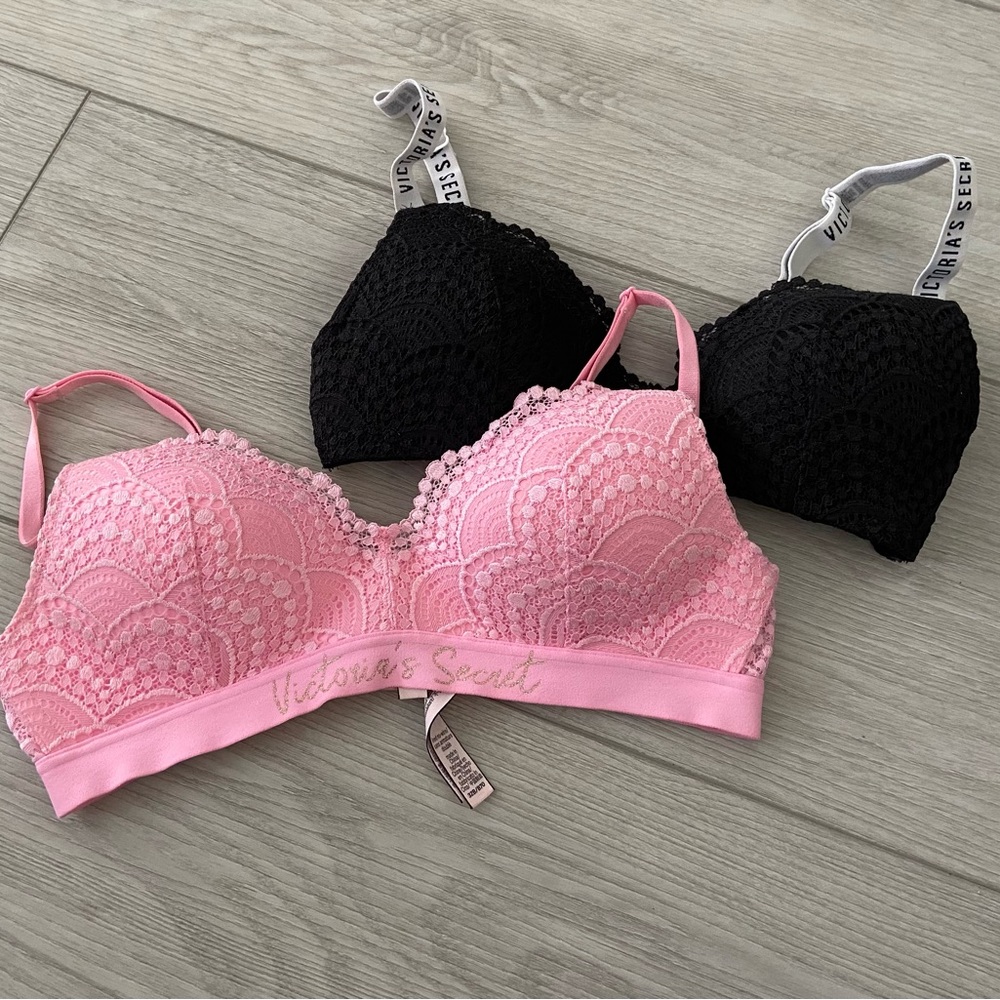 Victoria's Secret Pink and Black Lace Bra Bundle